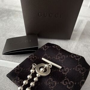 Vintage Gucci Sterling Silver 925 Ball Chain Toggle Bracelet Box Dust Bag 7.5”